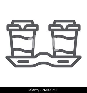 Take away coffee cups line icon, drink and caffeine, coffee tray sign, vector graphics, a linear pattern on a white background, eps 10. Stock Vector