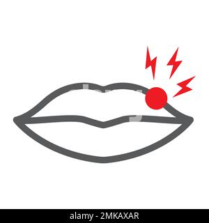 Lip pain line icon, body and painful, herpes sign, vector graphics, a linear pattern on a white background, eps 10. Stock Vector
