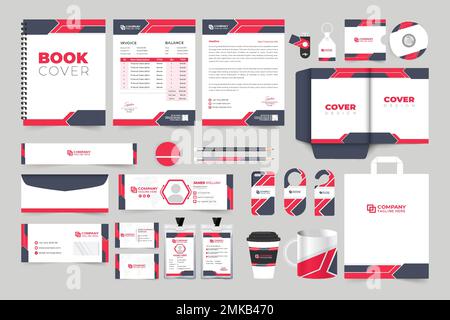 Corporate brand promotional invoice and book cover template set design. Business stationery template vector for promotion. Brand identity template col Stock Vector