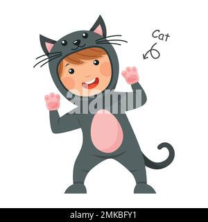 Happy child is wearing Cat animal costumes . Vector . Stock Vector