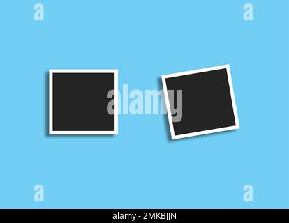 Photo Frames set isolated on blue, Group of realistic black frames mock up vector. Empty framing for your design. Vector template for picture, paintin Stock Vector