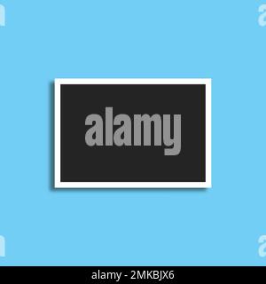 Photo Frame isolated on blue, realistic black frames mock up vector. Empty framing for your design. Vector template for picture, painting, poster, let Stock Vector