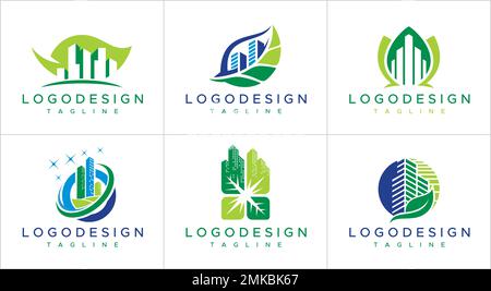 Set of eco building logo design graphic. Nature building logo template. Stock Vector