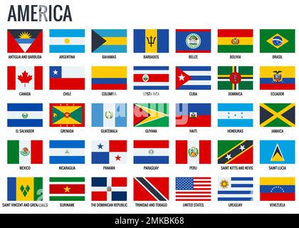 America flags. All official national flags of the America Stock Vector