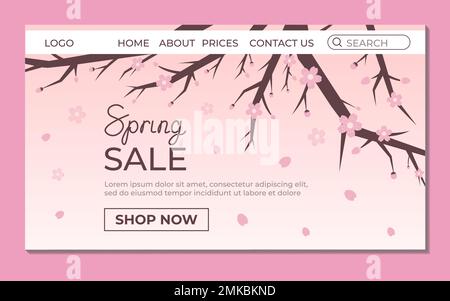 Concept Of Spring Sale Landing With Cherry Blossom For Online Shop Vector Illustration In Flat Style Stock Vector