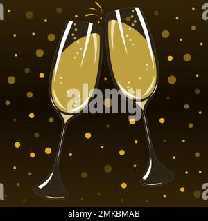 Champagne Glasses Clink Black Background Vector Illustration In Flat Style Stock Vector