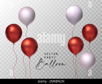 Balloon red white party set isolated on transparent background. Vector realistic 3d celebration birthday glossy gift Stock Vector