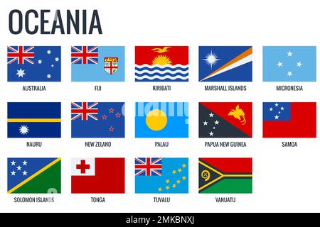 Oceania flags. All official national flags of the Oceania Stock Vector