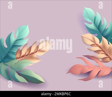 Natural 3d leaves background. Pastel leaf plant. Nature abstract design, summer vector. Stock Vector