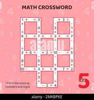 Math Crossword puzzle for children. Addition and subtraction. Stock Vector