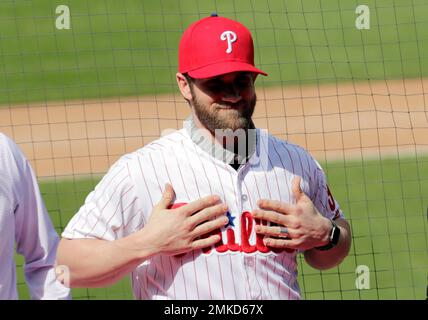 Philadelphia Phillies' Bryce Harper walks to the dugout after a baseball  game, Saturday, Sept. 23, 2023, in Philadelphia. (AP Photo/Matt Slocum  Stock Photo - Alamy