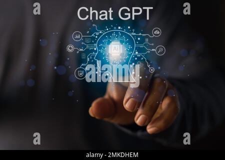 ChatGPT, using and chatting artificial intelligence chatbot. Digital chatbot, chatGPT, robot application, conversation assistant concept. Optimizing.l Stock Photo
