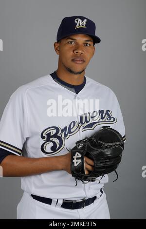 This is a 2021 photo of Angel Perdomo of the Milwaukee Brewers baseball  team. This image reflects the Milwaukee Brewers active roster as of  Wednesday, Feb. 24, 2021 when this image was