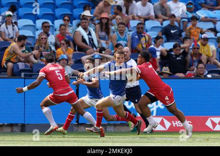 Sydney, Australia. 28th Jan, 2023. Thomas Carol of France runs with the ball during the 2023 Sydney Sevens match between France and Tonga at Allianz Stadium on January 28, 2023 in Sydney, Australia Credit: IOIO IMAGES/Alamy Live News Stock Photo