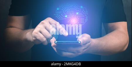 AI with Digital Brain is learning processing big data, analysis information. Technology background concept. Artificial intelligence Machine Learning B Stock Photo