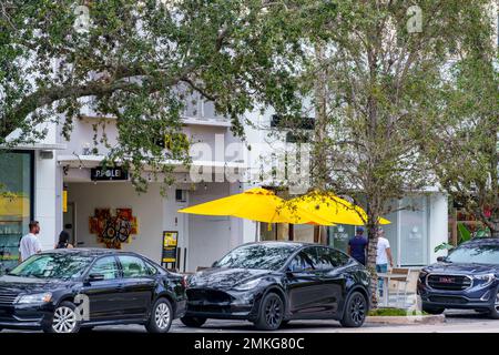 Coral Gables, FL, USA - January 28, 2023: Photo of shops and restaurants in Miami on Coral Way Stock Photo