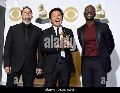 jason cole from left hiro murai and ibra ake pose in the press room with the award for best music video for childish gambinos this is america at the 61st annual grammy awards at the staples center on sunday feb 10 2019 in los angeles photo by chris pizzelloinvisionap 2mkh6wf