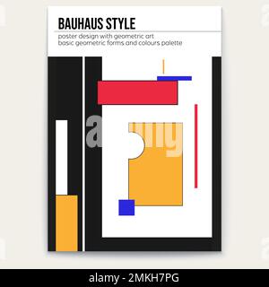 Retro pattern from minimalistic shapes. Composition Neoplasticism, Bauhaus style. Cover design. Poster vector template Stock Vector