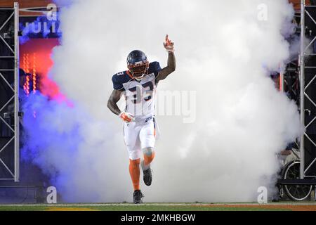 Orlando Apollos safety Will Hill III (33) has a laugh during warmups before  an AAF football game against Arizona Hotshots Saturday, March 16, 2019, in  Orlando, Fla. (AP Photo/Phelan M. Ebenhack Stock