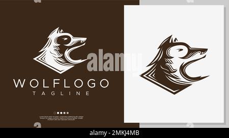 Retro wolf logo design template. Wolf logo design vector. Stock Vector