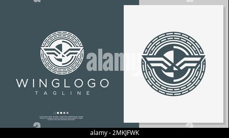 Complex lines wing logo design template. Wings logo design branding vector. Stock Vector