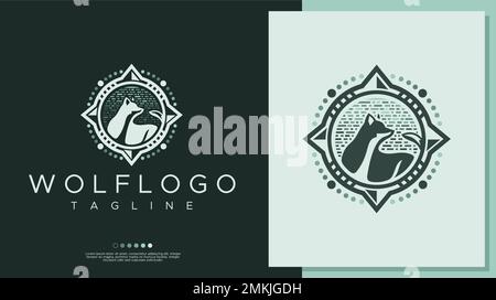 Retro wolf logo design template. Adventure wolf logo vector template. Stock Vector