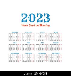 2023 vintage vector calendar template. Weeks start on Monday Stock Vector