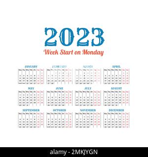 2023 vintage vector calendar template. Weeks start on Monday