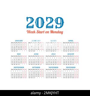 2029 Calendar with the weeks start on Monday Stock Vector Image & Art -  Alamy