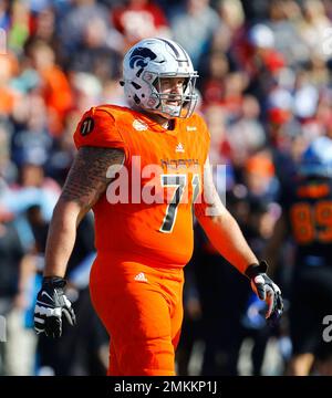 Green Bay, WI, USA. 22nd Sep, 2019. Denver Broncos offensive tackle Dalton  Risner #66 in the rain during the NFL Football game between the Denver  Broncos and the Green Bay Packers at