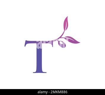 vector illustration of Grape Vine Monogram Logo Letter T Stock Vector