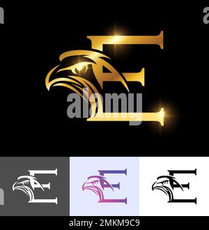 A vector illustration set of Golden Eagle Monogram Logo  letter E Vector Sign Stock Vector