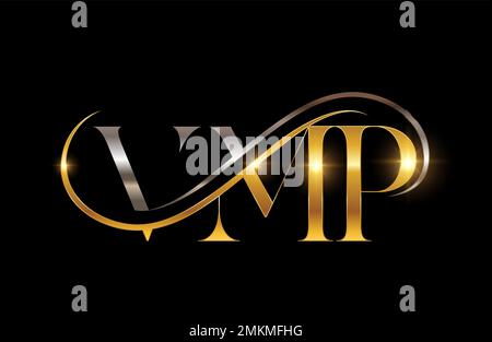 A vector illustration of VMP monogram Logo in gold  and silver sign Stock Vector