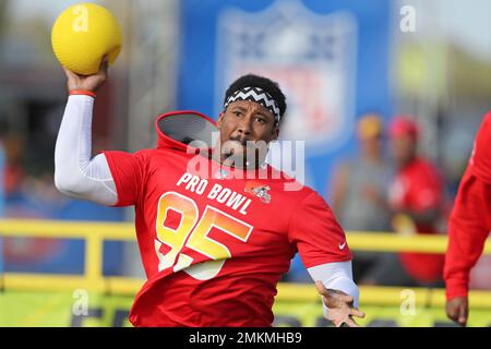 AFC defensive end Myles Garrett of the Cleveland Browns (95) during the  first half of the Pro Bowl NFL football game, Sunday, Feb. 6, 2022, in Las  Vegas. (AP Photo/Rick Scuteri Stock