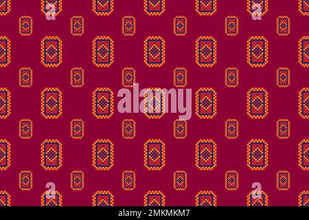 Maroon Pixels Pixelated Seamless Pattern Background Design, Small Blocks Seamless Pixels Pattern Stock Photo