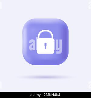 3d lock icon. Internet security sign on realistic violet button. Modern infographic logo and pictogram. Vector cartoon illustration Stock Vector