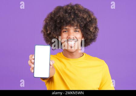 Blank screen of the mobile held by an african man Stock Photo