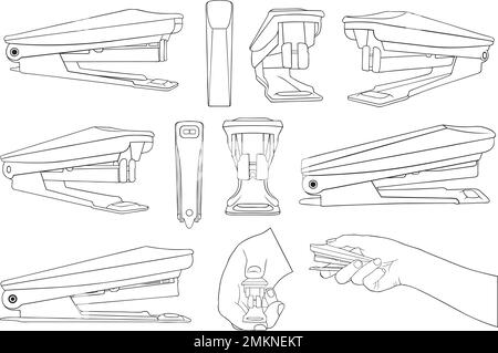 Collection of different staplers isolated on white Stock Vector