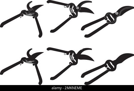 Set of different pruning shears isolated on white Stock Vector