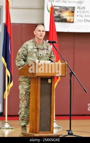 Lt. Col. John R. Roche addresses the battalion after changing over ...