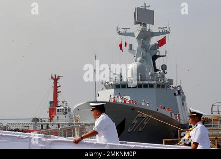 Two Chinese Type 054A frigates, Huanggang (577) and Yangzhou (578 ...