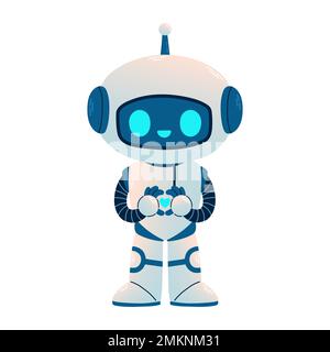 Cute Robot with heart. Cartoon Science Technology Concept Isolated Vector. Flat Cartoon Style Stock Vector