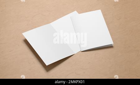 Half-folded flyer A4 booklet mock up on wooden background Stock Photo