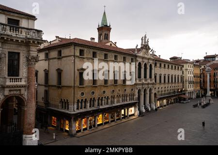 Vicenza, Italy - August 12 2022: Palazzo del Monte di Pieta, the Palace of the Mount of Piety on the Piazza dei Signori Square. Stock Photo