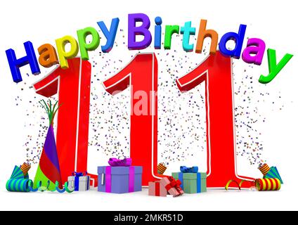 A big number with presents, confetti and the lettering Happy Birthday Stock Photo