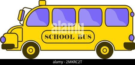Design element with icon of school bus side view drawing in flat style Stock Vector