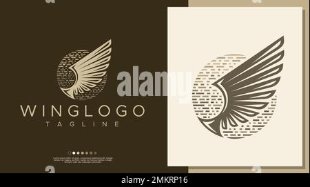 Vintage wing logo design template. Artistic line wing logo vector. Stock Vector