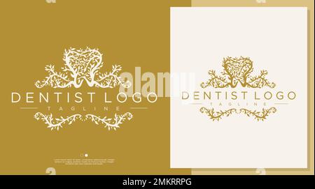 Natural dental logo design template. Leaf dental logo vector. Stock Vector
