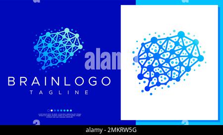 Pixel brain logo design template. Network brain logo vector. Stock Vector