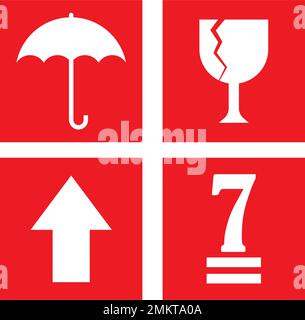 Fragile flat icon with crack and black frame isolated on white background. Fragile package symbol. Label vector illustration Stock Vector